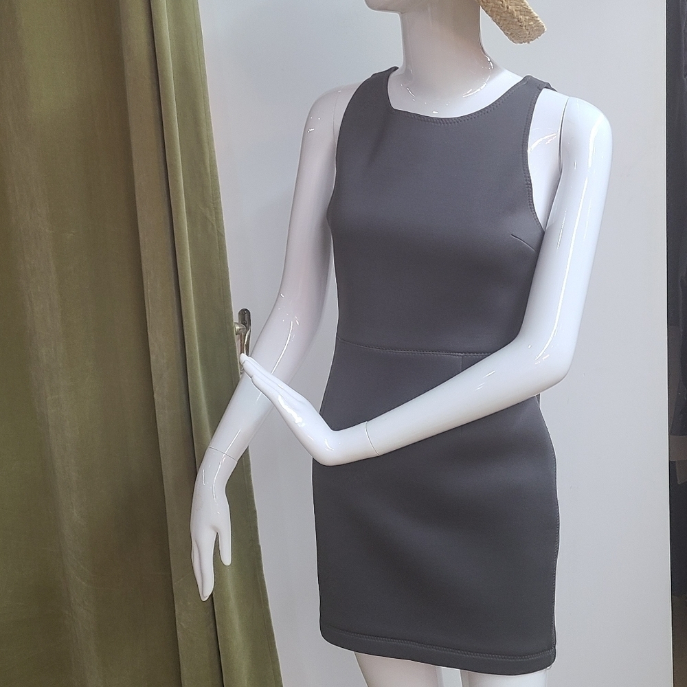 Gryphon New York Scuba Dress  Gray Bodycon Exposed Zipper Stretch Size Small
